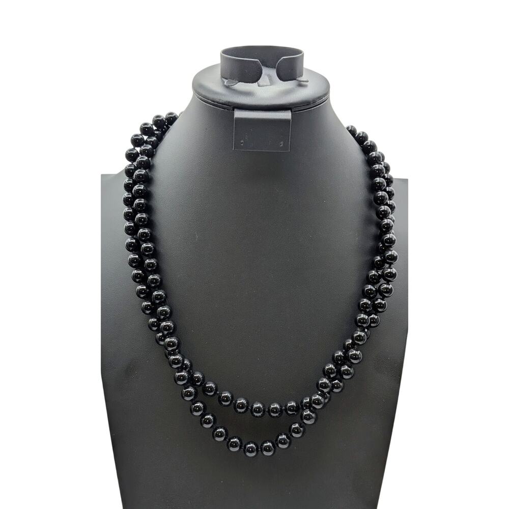 Vintage 52" Approximately 10mm Black Glass Knotted Bead No Clasp Strand Necklace